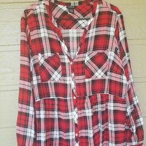 Torrid Peplum Red black Plaid blouse